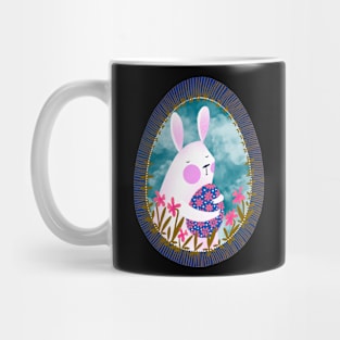 Cute white bunny with floral easter egg decoration, version 6 Mug